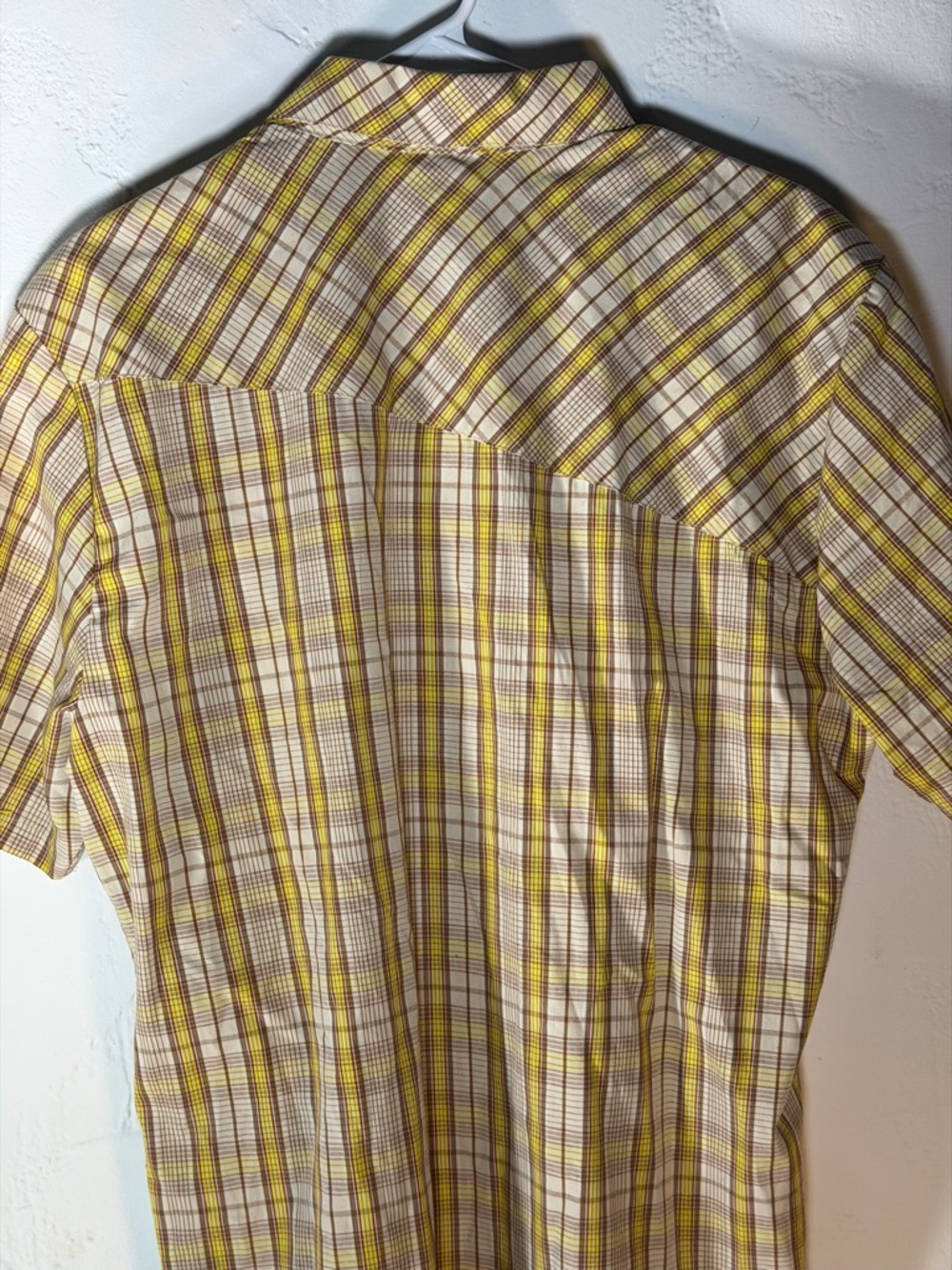 Volcom Men's Yellow and Brown Plaid Short Sleeve Button-Up Shirt - Picture 5 of 16